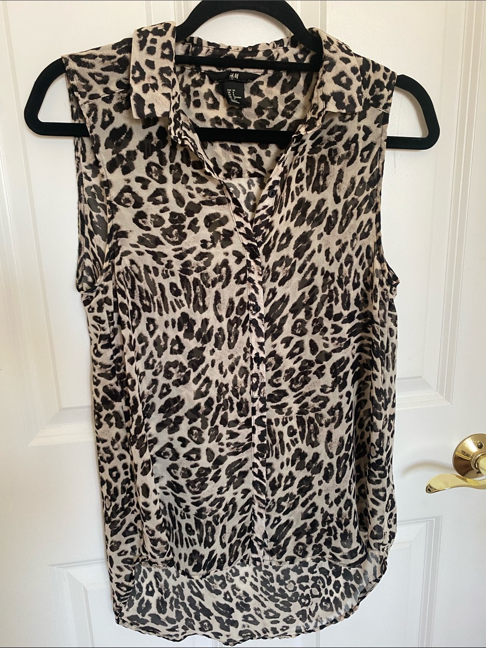 H&M Sheet Sleeveless Leopard Print Blouse in Beige & Black Size 8